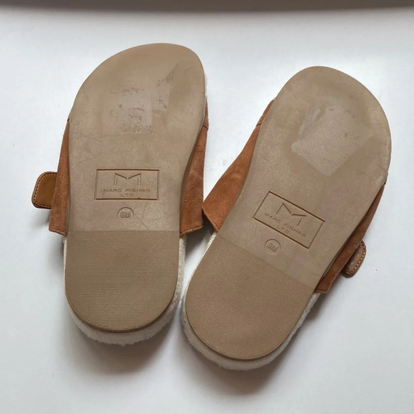 Marc Fisher Shoes Marc Fisher Fresno Natural Tan Shearling Sherpa Slide Sandals - Picture 7 of 8